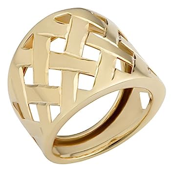 【中古】【輸入品・未使用】Kooljewelry 14Kイエローゴールド 高光沢ラティスリング 幅19mm｜スカイマーケットプラス