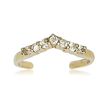 【中古】【輸入品・未使用】JewelryWeb ソリッド10K イエローまたはホワイトゴールド 調節可能なキュービックジルコニア V字型つま先リング (10mm x 18mm) ホワイト