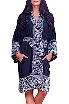 【中古】【輸入品・未使用】NOVICA マルチカラー ショートレーヨン バティックローブ 「ミッドナイトローズ」