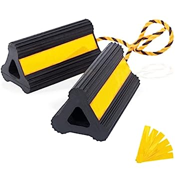 【中古】【輸入品・未使用】Tiousmoky ホイールチョック 高耐久 ゴム製トレーラー車輪止め 反射可視テープとイエローナイロンロープ付き コンクリートスロープや地上レベル｜スカイマーケットプラス