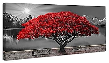 【中古】【インポート品・未当て嵌める】黒と白の真っ赤木 ウォール美術 帆布刷り上げる 絵 大きな真っ赤木の見晴らし 今めかしいな美術細工物 リビング御部屋 臥し所 執務室 家の壁のかざり付ける