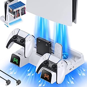 【中古】【輸入品・未使用】PS5 縦置き 冷却 スタンド OIVO 3段階ファン速度調整 PS5コントローラー充電&機体冷却ファン&周辺機器収納 引き出し式ゲームスロット ハードディ