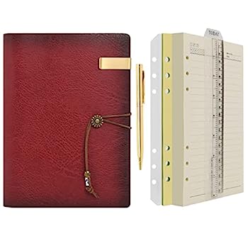 【中古】【輸入品・未使用】Wonderpoolレザーシステム手帳付きペン6リング径2リフィル横罫?日記帳A5 ワインレッド｜スカイマーケットプラス