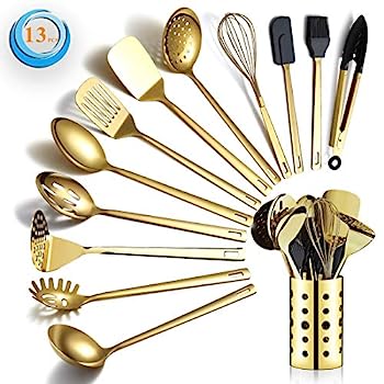 【中古】【輸入品・未使用】Berglander ゴールド調理用具セット ステンレススチール 13点 キッチン用品セット チタンゴールドメッキ付き キッチンツールセット キッチンツー｜スカイマーケットプラス