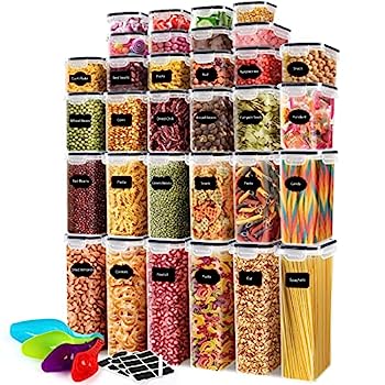【中古】【輸入品・未使用】密閉食品保存容器 32個パック 蓋付き BPAフリー 乾燥食品キャニスター キッチン パントリーの整理と保管に 食器洗い機対応 ラベルマーカースプー