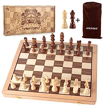 【中古】【輸入品・未使用】AMEROUS 磁気木製チェスセット 15インチ ハンドメイド 木製 折りたたみ トラベルチェスボードゲームセット チェスメン収納スロット付き 子供と大｜スカイマーケットプラス
