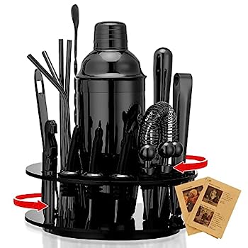 【中古】【輸入品・未使用】X-cosrack バーテンダーキット 18ピース マットブラック カクテルシェイカーセット 回転スタンド付き ステンレススチール バーツールセット 素晴
