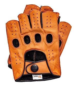 【中古】【輸入品・未使用】Riparo メンズ レザー リバースステッチ 指なし ハーフフィンガー 運転用 オートバイグローブ S コニャック/ブラック|スカイマーケットプラス