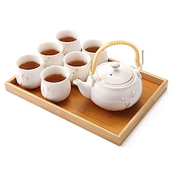 【中古】【インポート品・未当て嵌める】Dujust(デュジャスト) 日本茶仕かける 白磁 ティーセット ティーポット1個 紅茶優勝杯6個 紅茶御盆1個 ステンレスインフューザー1個 かわい お茶用品セット-キッチン用品・食器・調理器具