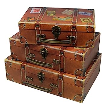 【中古】【輸入品・未使用】装飾用トラベルチェストペーパーボードボックス(3個セット) - 小さなトラベルアンティークスーツケース - ジュエリー用の積み重ね可能なストレー｜スカイマーケットプラス