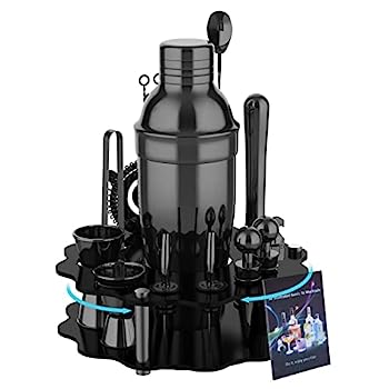 【中古】【輸入品・未使用】Vabaso カクテルシェイカーセット 20ピース 回転スタンド付き ステンレススチール ブラック バーテンダーキット バーツールセット 自宅 バー パ|スカイマーケットプラス