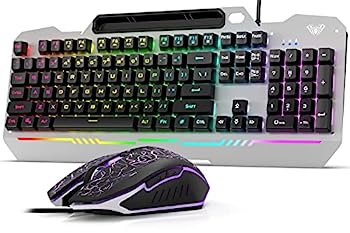 【中古】【インポート品・未当て嵌める】AULA ゲーミングキーボードと二十日鼠のジャズバンド RGB うしろ側ともし火付き添い人電子計算機鍵盤とゲーミングマウス 有線ゲーミングキーボードセット