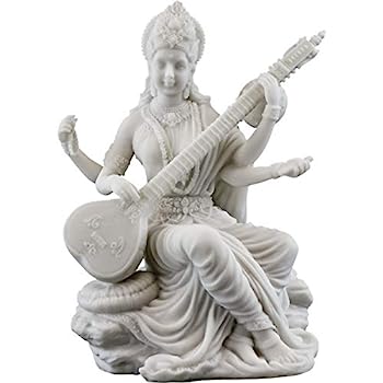 【中古】【輸入品・未使用】Top Collection サラスヴァティー像 - ヒンズー教の女神 知識 音楽 アート彫刻 ホワイトマーブル仕上げ - 5.75インチ フィギュア