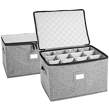 【中古】【輸入品・未使用】ワイングラス収納 赤または白ワイングラス12個収納 内側全体にパッド付き ハードなトップとサイド (2個セット グレー)|スカイマーケットプラス