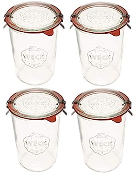【中古】【輸入品・未使用】Weck Canning Jar 743 - Weck Moldジャー 透明ガラス製 - 環境に優しい缶詰ジャー - 蓋つき食品保存容器 - 高さ3/4リットル瓶セット - 蓋つきジ