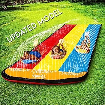 【中古】【輸入品・未使用】Jambo (ジャンボ) 3レーンスリップ スプラッシュ＆スライド (2021年モデル) 裏庭用 ウォータースライド ブギーボード3枚付き 16フィート 滑って