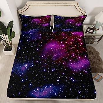 【中古】【輸入品・未使用】Galaxy シリーズ シーツセット パープル 星空柄 ボックスシーツ 深いポケット 大人 レディース ガールズ 宇宙 星雲 装飾 寝具セット オールシー|スカイマーケットプラス