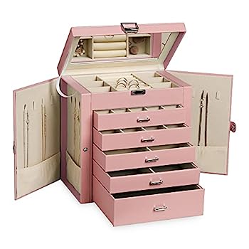 【中古】【輸入品・未使用】Frebeauty 大型ジュエリーボックス、6段PUレザージュエリーオーガナイザー ロック付き 多機能収納ケース ミラーアクセサリーホルダー 5つの引き