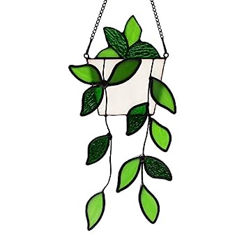 【中古】【輸入品・未使用】BOXCASA グリーン植物 人工装飾 手作り グリーン フェイク植物 ステンドグラス ウィンドウハンギング フェイク植物 サンキャッチャー 装飾ギフト|スカイマーケットプラス