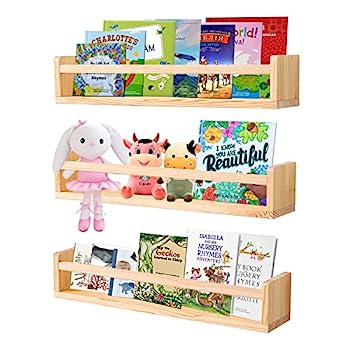 【中古】【輸入品・未使用】AZSKY 天然木 壁掛けブックシェルフ 24インチ 壁取り付け式 フローティング本棚 子供部屋 本収納 オーガナイザー 写真棚3枚セット｜スカイマーケットプラス