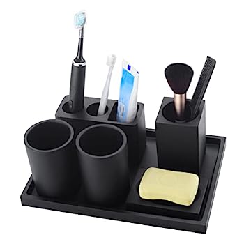 【中古】【インポート品・未当て嵌める】Ximlike つや消し黒いこと バスルームアクセサリーセット 6点 バスルームアクセサリーセット 2階建てバス御部屋かざり付ける バニティトレイ1点 タンプラー優勝杯2