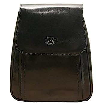 【中古】【輸入品・未使用】Tony Perottiイタリアンブルレザーフラップオーバーコンパクトバックパック、ブラック|スカイマーケットプラス