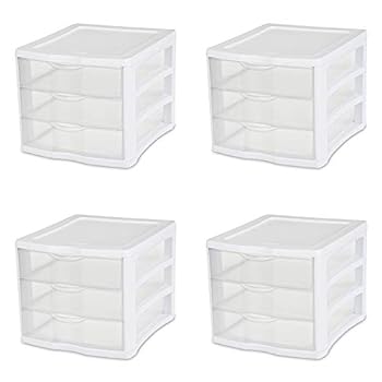 【中古】【輸入品・未使用】(4 Pack, White) - Sterilite 17918004 3-Drawer Clear View Unit with White Frame and See-Through Drawers, 4-Pack｜スカイマーケットプラス