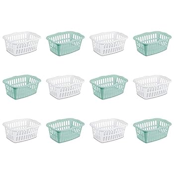 【中古】【輸入品・未使用】Sterilite 12459412 1.5 ブッシェル/53リットル 長方形ランドリーバスケット ホワイト&アクアクロム 詰め合わせ 12個パック｜スカイマーケットプラス