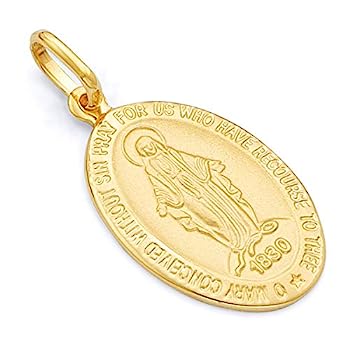 【中古】【輸入品・未使用】14K リアルイエローゴールド 宗教的 奇跡のメアリーメダルチャームペンダント - 3種類のサイズをご用意, 14Kゴールド。