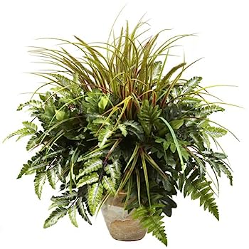 【中古】【輸入品・未使用】Nearly Natural 6728 28インチ セラミックプランター付きミックスグリーン&グラス、10.1インチ x 10.1インチ x 29インチ