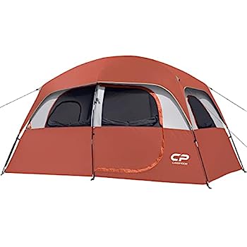 【中古】【インポート品・未当てはめる】CAMPROS 天幕 6人用 キャンプテント 雨合羽 防風 身寄り天幕 トップレインフライ付き添い人 大型メッシュ風窓5枚 二層社会システム 飾り気の無い取りつける 持ち
