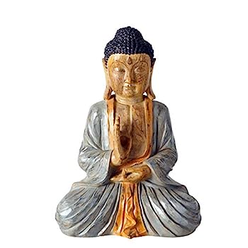 【中古】【輸入品・未使用】WHW Whole House Worldds Temple Buddha Statue Vitarka Mudra ハンドキャスト グレーに茶色のアクセント付き 耐候性 ポリ樹脂 長さ13.75×幅7.7