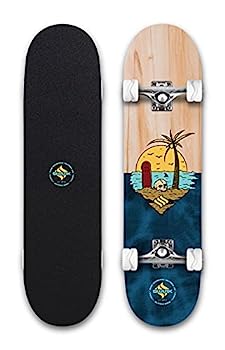 【中古】【輸入品・未使用】Shark Wheel ストリートスケートボード、ロードスケート用ホワイトシャークホイール付きコンプリートスケートボード、(スカルアイランド)
