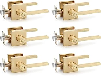 【中古】【輸入品・未使用】EHOMEWARE 6個パック ドアハンドル サテン真鍮 ドアノブ プライバシー機能 鍵なし 寝室 バスルーム ドアノブ インテリア 左利き/右利きドア用 ゴ