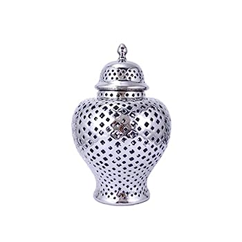 【中古】【インポート品・未当て嵌める】ARTLINE 言い慣わし的なピアスジンジャージャー 上蓋付き添い人、刻みつける透かし彫りかざり付けるテンプルジャー、家のかざり付ける用カットアウトセラミック花立て(並み並み、しろがね色)
