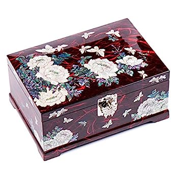 【中古】【輸入品・未使用】螺鈿細工 木製 牡丹 蝶々柄 ジュエリーボックス アクセサリーケース ミラー付き イヤリング収納 指輪収納 ブレスレット収納|スカイマーケットプラス
