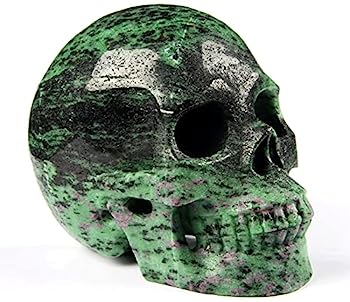 【中古】【輸入品・未使用】Skullis 5インチ ルビー ゾイサイト クリスタル スカル 手彫り 宝石 ファインアート彫刻 レイキ ヒーリングストーン像 1351|スカイマーケットプラス