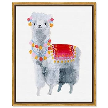 【中古】【輸入品・未使用】カントリーファームハウス キャンバスプリント絵画 アニマルウォールアート 「Bright Happy Llama 」ゴールドフレームキャンバス 素朴なホームデ