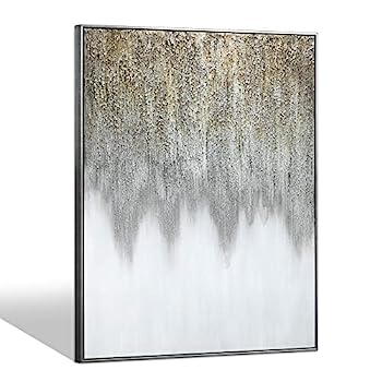 【中古】【輸入品・未使用】額装された抽象的なテクスチャード油絵 キャンバス壁アート:ホワイト グレー ゴールド 写真 アートワーク 特大 コンテンポラリー キャンバスプリ｜スカイマーケットプラス