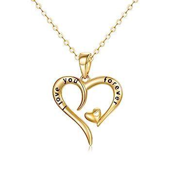 【中古】【輸入品・未使用】14Kゴールド「I love You Forever」ハートネックレス レディース リアルゴールドラブジュエリー 16+1+1インチ, 金属|スカイマーケットプラス