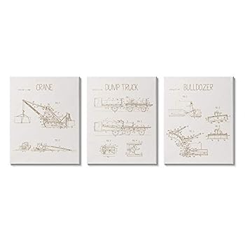 【中古】【輸入品・未使用】Stupell Industries フィギュアチャート 建設トラック ニュートラル ブラウン ウォールアート 3ピース 各24 x 30インチ ベージュ