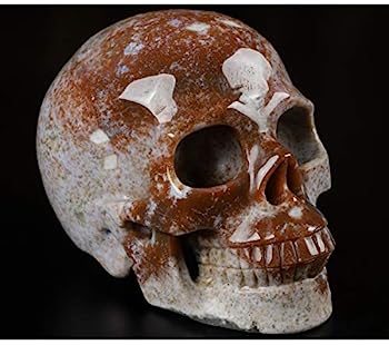 【中古】【輸入品・未使用】Skullis 5インチ レッドモス瑪瑙クリスタルスカル、手彫りの宝石ファインアート彫刻 レイキヒーリングストーン像 1386|スカイマーケットプラス
