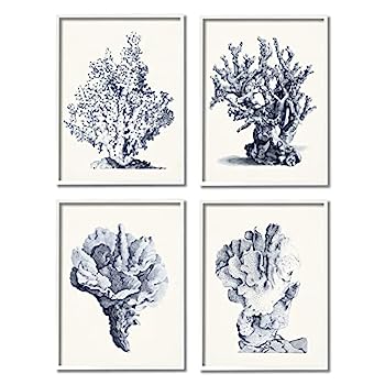 【中古】【輸入品・未使用】Stupell Industries ビンテージシーコーラル 水中 海洋生物イラスト ホワイトフレームウォールアート ブルー