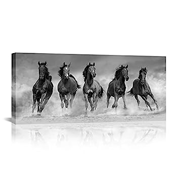 【中古】【輸入品・未使用】iLOOKLiKE 大型 走る馬 キャンバス写真 ウォールアート 白黒絵画 モダン 野生動物 アートワーク リビングルーム 寝室用 装飾 フレーム付き すぐ｜スカイマーケットプラス