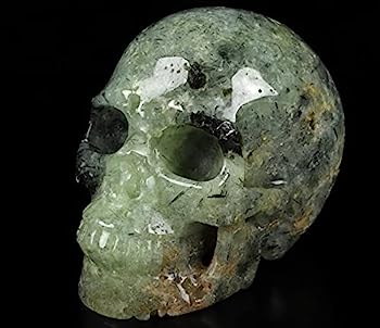 【中古】【インポート品・未当て嵌める】Skullis 5in プレナイト爵 水晶 スカル 手彫り 珠玉 芸術刻みつける レイキ ヒーリングストーン像 1075