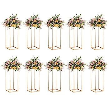 【中古】【輸入品・未使用】NUPTIO ウェディングセンターピース ゴールド花瓶:10個 高さ23 5/5インチ フラワースタンド メタル床花瓶 コラム 幾何学模様センターピーススタ｜スカイマーケットプラス