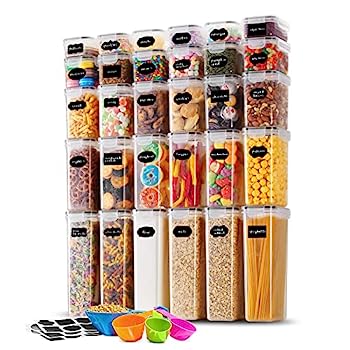 【中古】【輸入品・未使用】密閉食品保存容器セット 30個パック パントリー キッチンの整理と収納 BPAフリー 透明プラスチックストレージコンテナ 蓋付き パントリー用 穀物