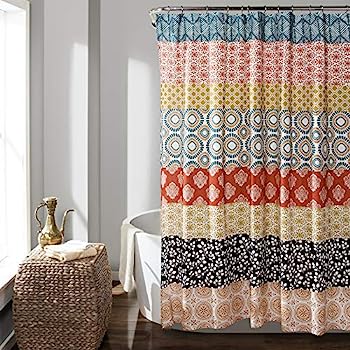 【中古】【インポート品・未当て嵌める】(Turquoise/Orange) - Lush Decor 16T000209 Bohemian Stripe Shower Curtain, 180糎 x 180糎, Turquoise/Orange