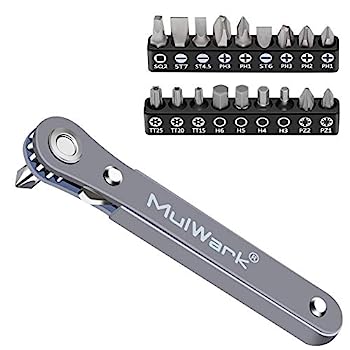 【中古】【インポート品・未当て嵌める】MulWark 20pc 1/4超薄型ミニラチェットレンチクローズドクォータードライバーセット、高トルク - 直角EDC手道具、90度ミニオフセットリバーシブ