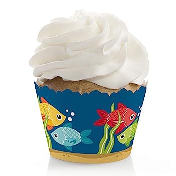 【中古】【輸入品・未使用】Big Dot of Happiness Let's Go Fishing - 魚がテーマの誕生日パーティーやベビーシャワーのデコレーション - パーティーカップケーキラッパー -